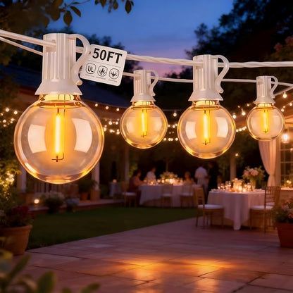 Abeja 50FT G40 LED Globe String Lights, Outdoor Patio String Lights with 50+2 Dimmable Shatterproof Bulbs, Backyard Outdoor Hanging Lights, Bistro Waterproof for Balcony Party Wedding, White Wire