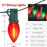25FT C7 Christmas Lights Outdoor, Red Green Classic 2-Color LED String Lights for Roof, Fence, Tree, Traditional | Lumora