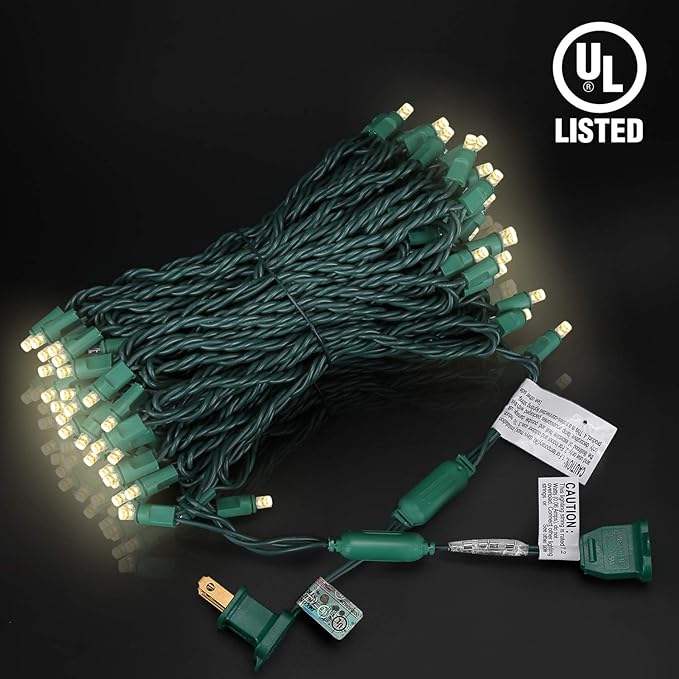 100 Counts Warm White LED Christmas Lights – 50ft 5mm White Christmas Lights Outdoor Commercial Grade Waterproof | Lumora