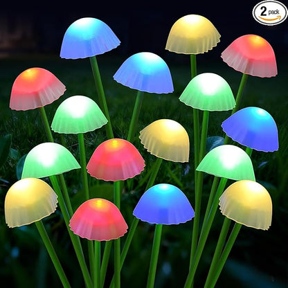 2 Pack Solar Garden Lights Outdoor, Colorful LED Waterproof Solar Powered Mushroom Flowers Landscape Lights for Outside Yard, Patio, Pathway Decorative, Décor, Gifts, Two Lighting Modes