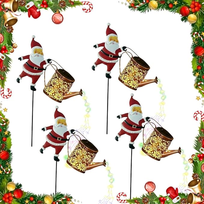 Christmas Santa Solar Kettle Lights Garden Lawn Decorative Lights, Santa Kettle Ground Lamp Solar LED Night Light Outdoor Garden Decor for Pathway Yard Patio(4PCS Colorful Light)