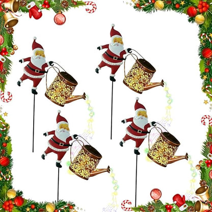 Christmas Santa Solar Kettle Lights Garden Lawn Decorative Lights, Santa Kettle Ground Lamp Solar LED Night Light Outdoor Garden Decor for Pathway Yard Patio(4PCS Colorful Light)