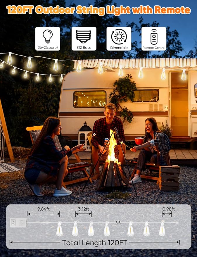 Brightever 120FT LED Outdoor String Lights with Remote, Patio Lights Outdoor Waterproof with 38 Shatterproof Edison | Lumora
