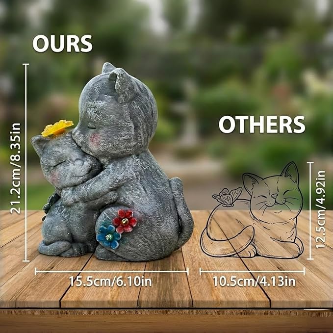 Solar Garden Statue Light, 8inch Cute Cats with Flowers Outdoor Deco for Patio, Lawn, Yard, Housewarming Birthday Gifts for Cat Lovers, Mom,Grandma,Women (Grey Cat)