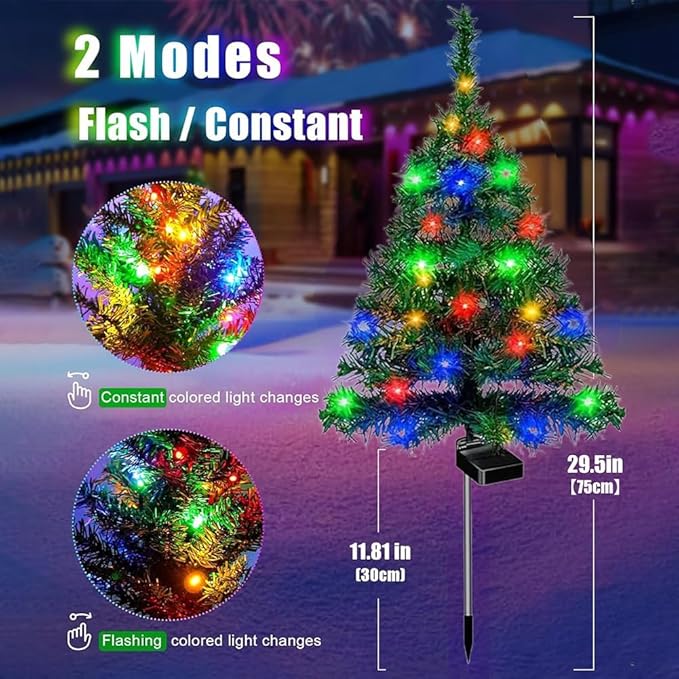 Solar Christmas Tree Lights Holiday Decorations, Outdoor Courtyards Solar Powered Artificial Xmas Tree for Yard Porch Pathway, LED Mini Christmas Decor for Outside Garden Patio Lawn(4PCS)
