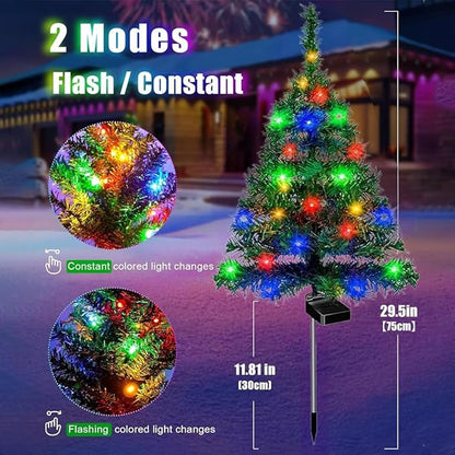 Solar Christmas Tree Lights Holiday Decorations, Outdoor Courtyards Solar Powered Artificial Xmas Tree for Yard Porch Pathway, LED Mini Christmas Decor for Outside Garden Patio Lawn(2PCS)