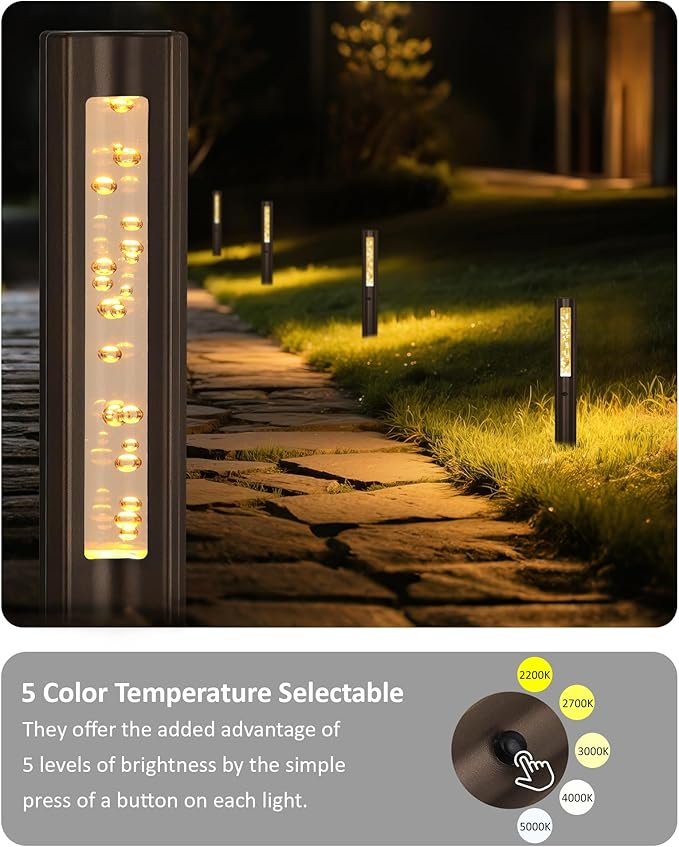 Low Voltage Path Lights, 12V 3W Wired LED Low Voltage Bollard Lights for Outdoor Garden Yard Pathway Walkway Christmas Decoration, 2200K/2700K/3000K/4000K/5000K, Aluminum, Bronze, 1PK