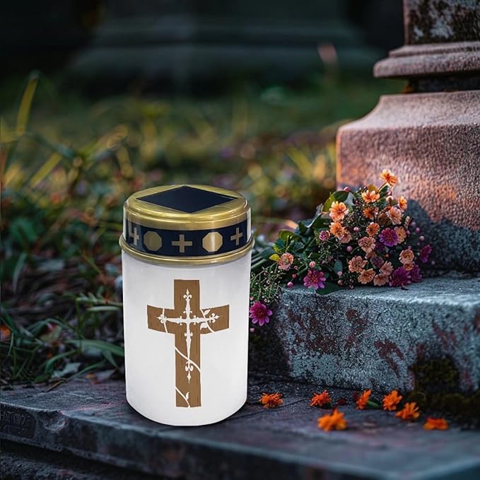 Cross Pathway Lights Solar Powered Waterproof Cross Solar Lights for Cemetery Outdoor Memorial Garden Stake Cross Lights for Grave Cemetery Garden Decor Cemetery Candle for Grave