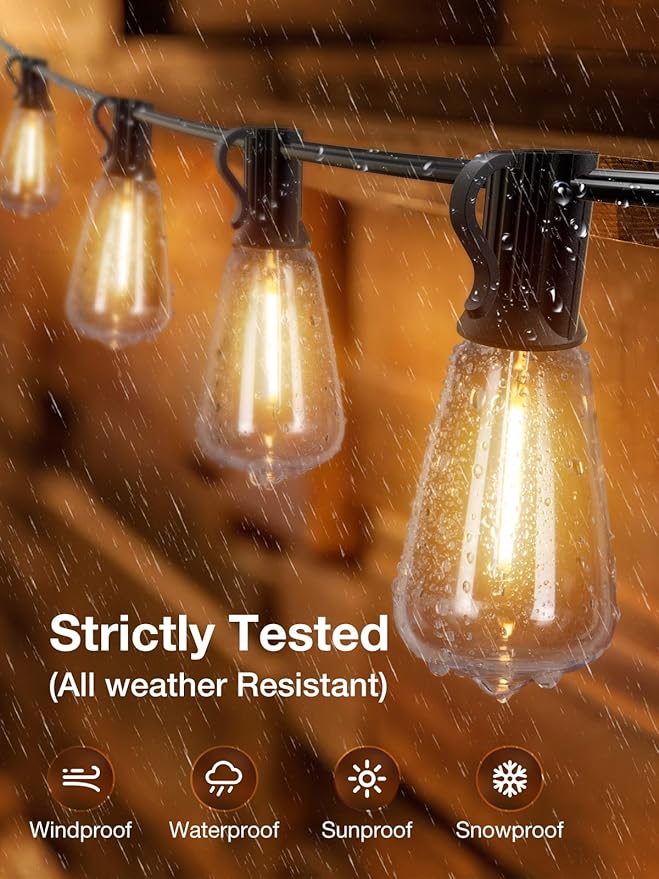 addlon 150 FT (3x50FT) Outdoor String Lights with Remote,Waterproof Patio Lights ETL Listed with 45+3 Shatterproof Dimmable ST38 LED Bulbs,2700K Connectable Outdoor Lighting for Backyard Bistro Garden