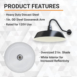 21in. Satin Black Oversized Outdoor Gooseneck Barn Light Fixture With 22in. Long Arm - Wall Sconce Farmhouse | Lumora