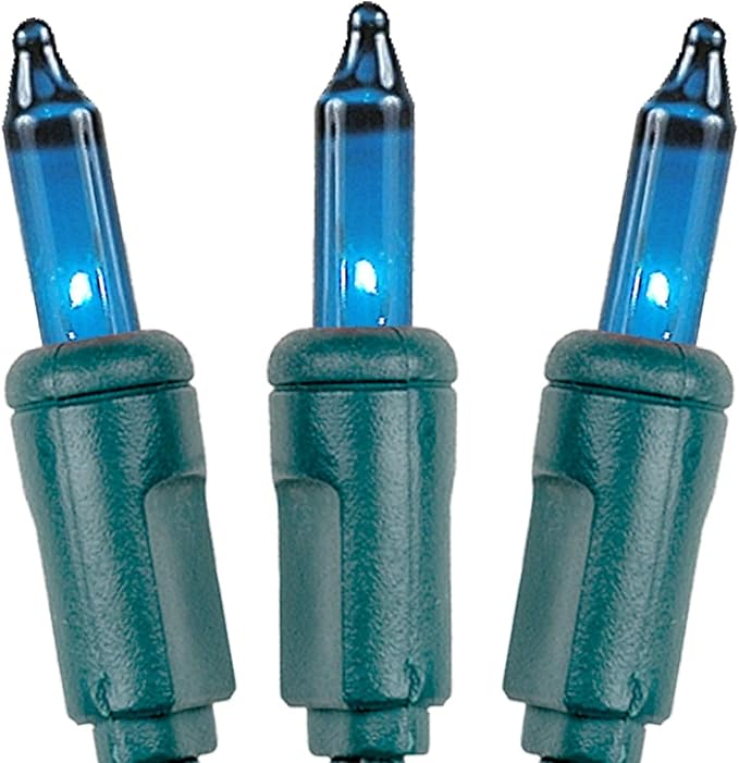Novelty Lights 50 Feet 100 Bulbs Traditional Incandescent Mini Lights, Teal on Green Wire with 6" Spacing, Commercial Grade and UL Listed for Indoor/Outdoor Use, End-to-End Connectable