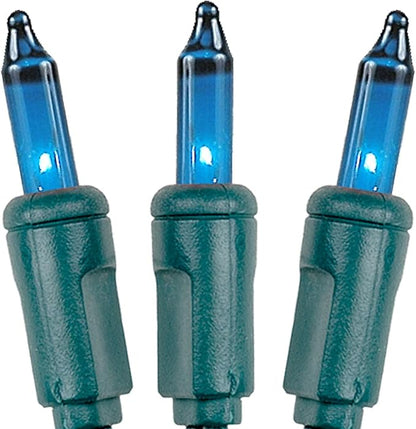 Novelty Lights 50 Feet 100 Bulbs Traditional Incandescent Mini Lights, Teal on Green Wire with 6" Spacing, Commercial Grade and UL Listed for Indoor/Outdoor Use, End-to-End Connectable