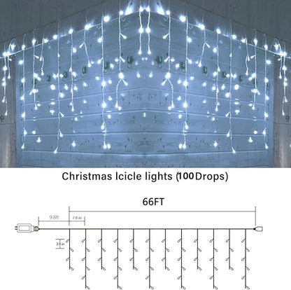 Joomer Christmas Icicle Lights - 66FT String Lights Outdoor Waterproof, 8 Modes Timer Connectable Plug-in String Light for Eaves, Roofs, Christmas Decorations (White, Non-Connectable)