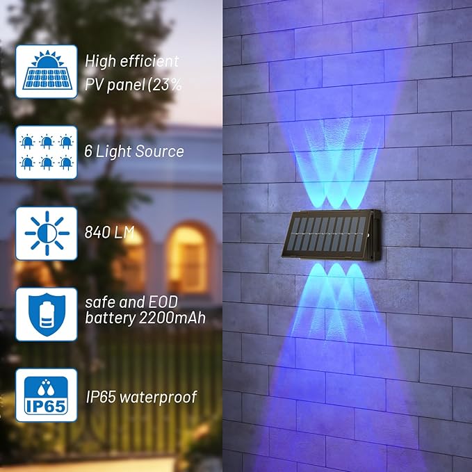 Sunvivo Solar Wall Lights Outdoor,Cordless,Waterproof IP65,Adjustable PV Panel,Up and Down Lamp Wall Sconce Deco Light for Exterior Wall Garage Fence Yard Patio Café Pub-2 Pack RGB(red,green,blue)