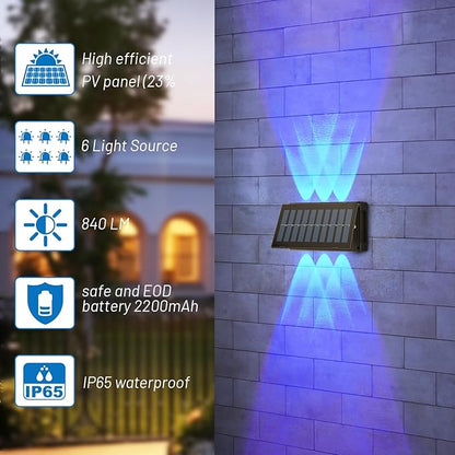Sunvivo Solar Wall Lights Outdoor,Cordless,Waterproof IP65,Adjustable PV Panel,Up and Down Lamp Wall Sconce Deco Light for Exterior Wall Garage Fence Yard Patio Café Pub-2 Pack RGB(red,green,blue)