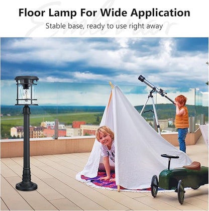 Emliviar Outdoor 28“ Solar Powered Floor Lamp for Patios, Portable Cordless Solar Pathway Light Outside with Water Ripple Glass, Black LED Post Lantern 2700K for Yard, Balcony, XE229PL-S SL BK