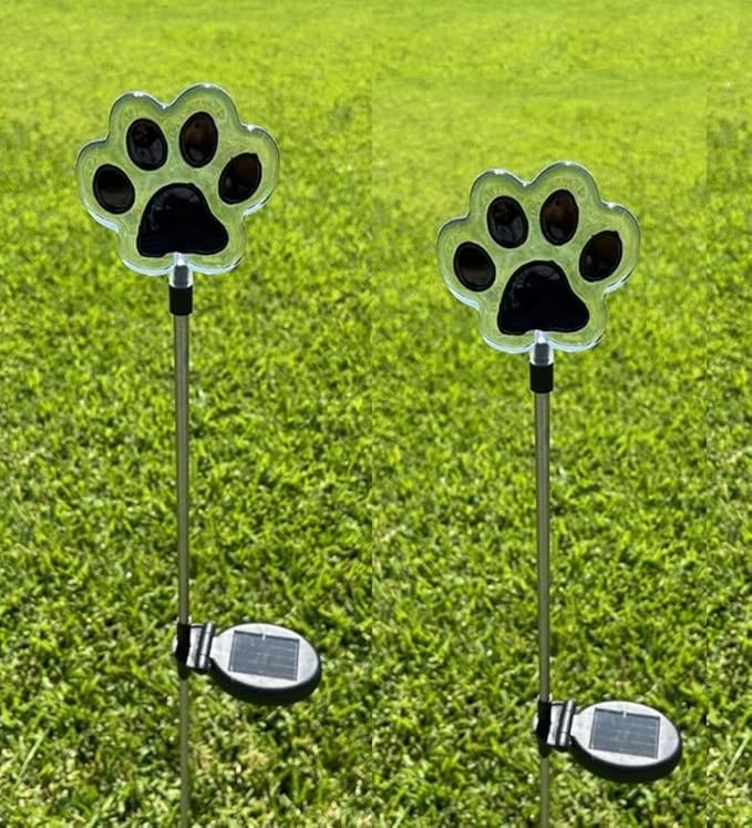 Starry Illuminate 2 PCS Solar Color Changing Puppy Paw Dog Paw Style Garden Stake Light, Clear