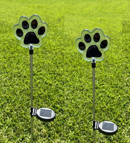 Starry Illuminate 2 PCS Solar Color Changing Puppy Paw Dog Paw Style Garden Stake Light, Clear