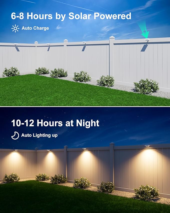 8 Pack Solar Powered Gutter Lights Outdoor Decorative Waterproof 12 LEDs Yard Lamp for Fence, Railing, Outside | Lumora