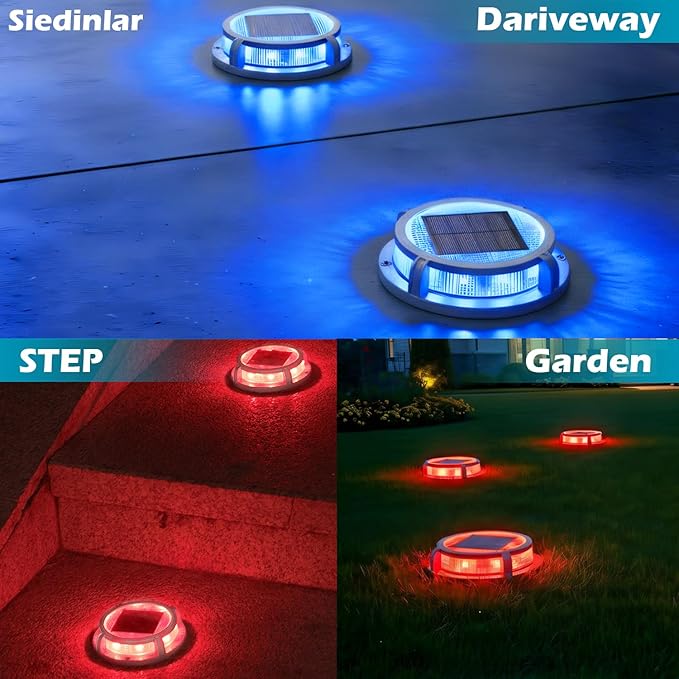 SIEDiNLAR Solar Deck Lights Outdoor 2 Modes 16 LEDs Driveway Markers Dock Light Solar Powered Waterproof for Ground | Lumora