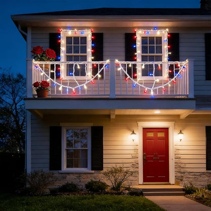 Red White and Blue Christmas Lights, UL Certified and Commercial Grade 100 LED Christmas Decorations String Lights, for Indoor and Outdoor Use.
