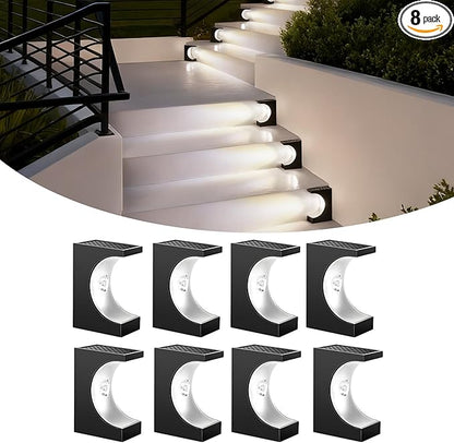 Solar Step Lights 8 Pack, Stair Lights Outdoor Waterproof, LED Step for Outside, Outdoor Solar Powered Step Lighting for Patio Decor, Deck, Porch, Front Door, Walkway (Cool White)