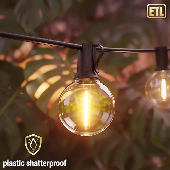 RTTY Outdoor String Lights 50ft, G40 Led Patio Lights with 26pcs Bulbs,Waterproof Shatterproof Dimmable Hanging Connectable Globe Outdoor Lights for Cafe,Bistro,Backyard,Gazebo,Balcony,Party, Black