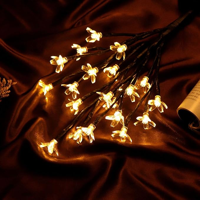 Solar Flower Fairy Light, Warm White Stainless Steel Solar Path Lights for Outdoor Landscape Lighting, Lawn, Patio, Yard, Walkway, Driveway, Garden (Warm White) (2 Pieces)