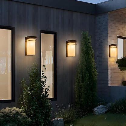 Modern Outdoor Wall Lights Fixtures Set of 2, Front Porch Sconce Lighting Wall Mount, Exterior Wall Lamps with White Frosted Glass for Patio, House, Commercial Use, E26 Base