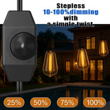 100ft Outdoor String Lights with Rotary Dimmer, 52 LED Edison Bulbs, Dimmable Waterproof Shatterproof 2200K Warm | Lumora