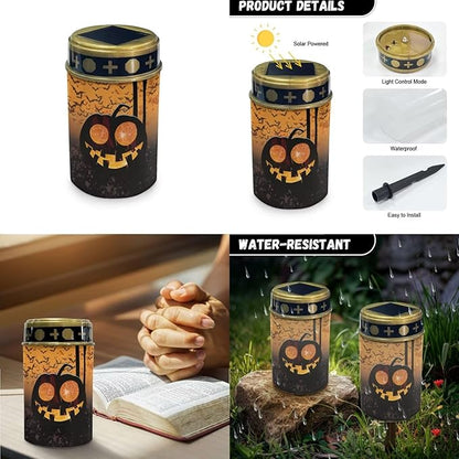 Halloween Outdoor Solar Lights Waterproof 2 Pcs Solar Grave Decorations for Cemetery Grave Light Decorations for Cemetery Cemetery Solar Lights