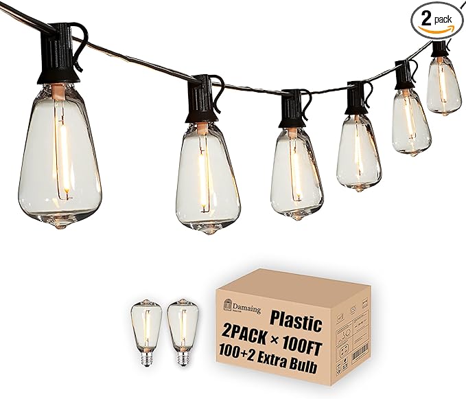 DAMAING Outdoor String Lights 200 FT Waterproof Patio Lights with 102 ST38 Shatterproof LED Bulbs, Dimmable Vintage | Lumora