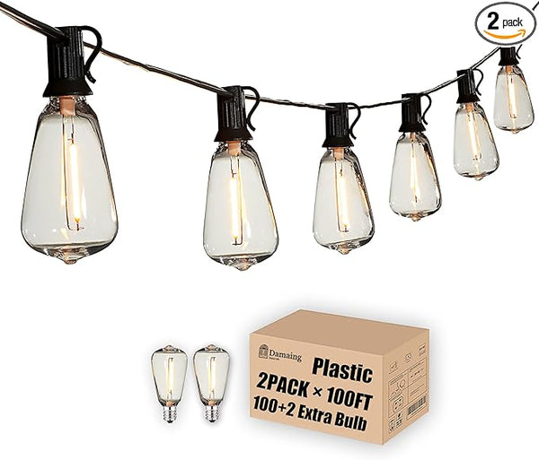 DAMAING Outdoor String Lights 200 FT Waterproof Patio Lights with 102 ST38 Shatterproof LED Bulbs, Dimmable Vintage | Lumora