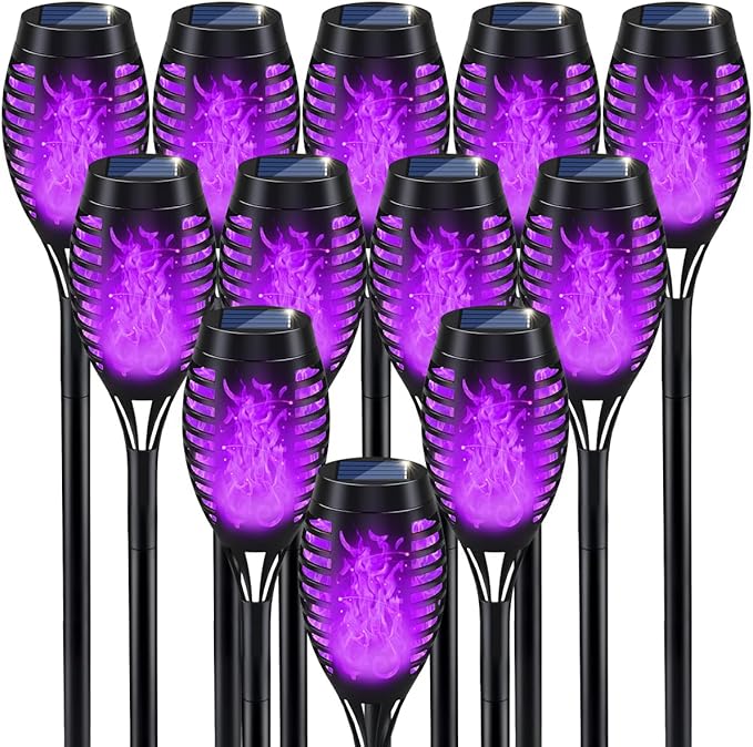 12Pack Halloween Yard Decorations, Purple Solar Halloween Lights for Outside Decor, LED Solar Flame Lights Outdoor | Lumora