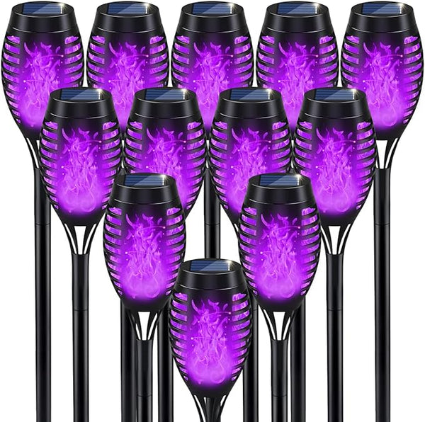 12Pack Halloween Yard Decorations, Purple Solar Halloween Lights for Outside Decor, LED Solar Flame Lights Outdoor | Lumora