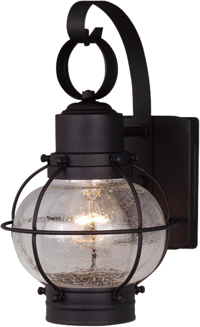 VAXCEL Chatham 12 in. H 1-Light Textured Black Coastal Outdoor Wall Sconce Made of Durable Steel, Clear Seeded | Lumora