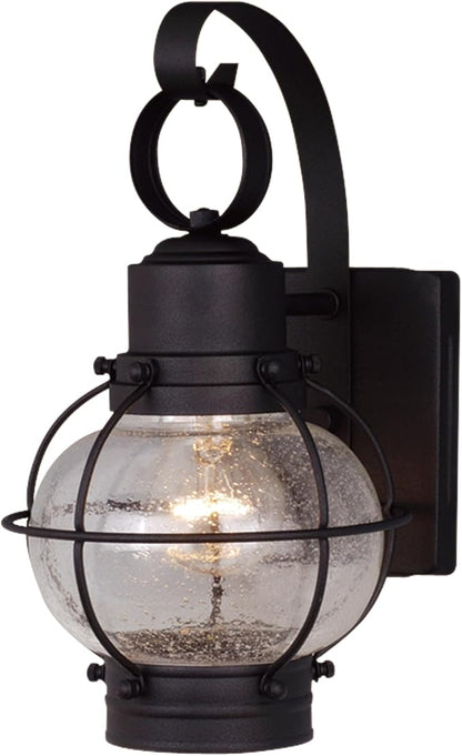 VAXCEL Chatham 12 in. H 1-Light Textured Black Coastal Outdoor Wall Sconce Made of Durable Steel, Clear Seeded Glass Shade, LED Compatible, Use for Exterior Porch Patio Front Door or Garage