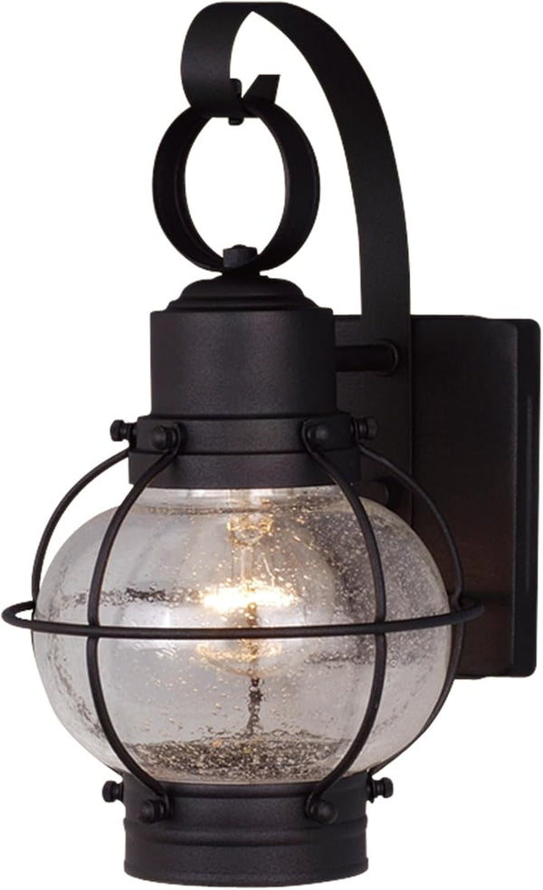 VAXCEL Chatham 12 in. H 1-Light Textured Black Coastal Outdoor Wall Sconce Made of Durable Steel, Clear Seeded | Lumora