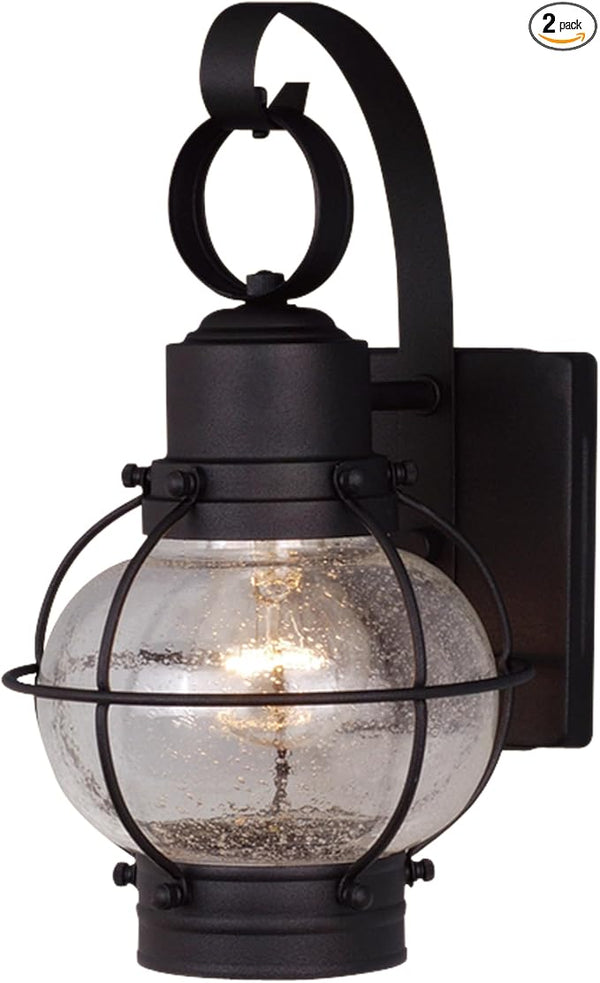 VAXCEL 2-Pack Chatham 12 in. H 1-Light Textured Black Coastal Outdoor Wall Sconce Made of Durable Steel, Clear | Lumora
