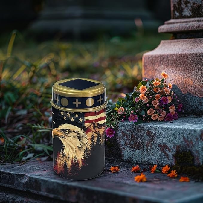 American Flag Eagle Tree Solar Cemetery Light Holder, Grave Decorations for Cemetery, Solar Lights for Cemetery, Grave Markers for Cemetery Grave Outdoor