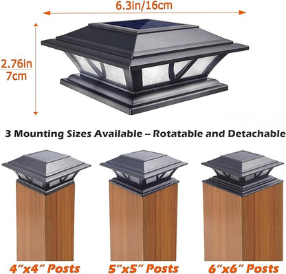SIEDiNLAR Solar Post Lights Outdoor 2 Modes LED Deck Fence Cap Light for 4x4 5x5 6x6 Posts Patio Garden Decoration Warm White/Cool White Lighting Black (2 Pack)