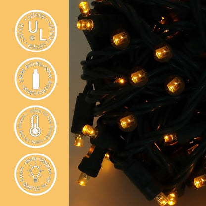 50 LED 5MM Yellow Christmas Lights, 17FT Indoor/Outdoor String Light, Mini Lights for Garden, Patio, Christmas Trees - Green Wire, Commercial Grade, UL Listed