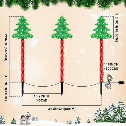 LAMPHOME Christmas Pathway Lights Outdoor, 3PCS Christmas Tree Christmas Decorations Outdoor Yard, Pathway Marker Stake Lights for Patio Ground Path Sidewalk Walkway Driveway