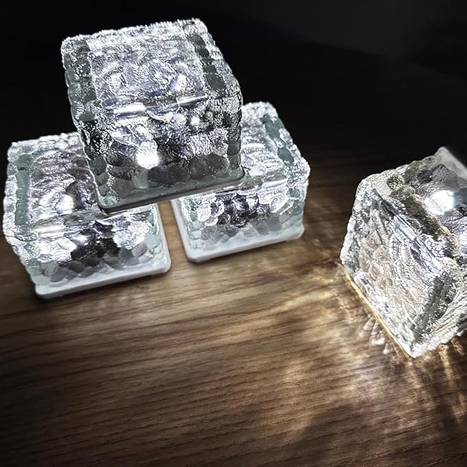 Blumoo 4pcs Solar Brick Lights Solar Glass Cube Light mit 4 Led,2.8 X2.8 X1.96 Inches (White)