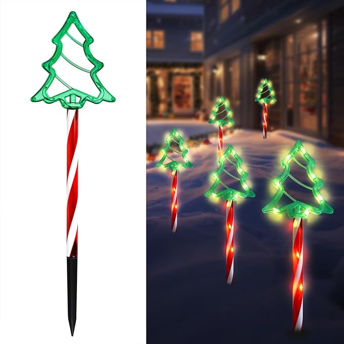 Christmas Tree Outline Solar Lights 10 Pack, 17’’ Cute Size Pine Tree Outline Garden Solar Lights for Out Decor, IP45 Wateproof and Dust Resistance, Solar Powered Yard Light for Christmas Decor