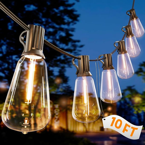 10FT Outdoor String Lights - LED Waterproof Patio Lights with Shatterproof ST38 Edison Plastic Bulb, Connectable | Lumora