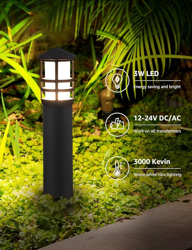 SUNVIE 4-Pack Low Voltage Pathway Lights 3W 3000K 12-24V LED Landscape Bollard Path Lights with Connectors CRI 90+ | Lumora