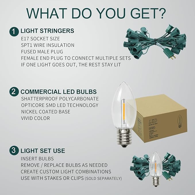 C9 Clear Christmas String Lights, 50FT 52 Bulbs Bright & Warm Outdoor Christmas Lights, Outdoor Indoor Xmas | Lumora