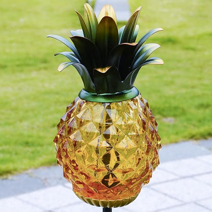 Solar Pineapple Lights Outdoor Glass Pineapple Stakes Lights, Waterproof Garden Lantern Decor Pineapple Gifts for Women 2 Packs, Yellow