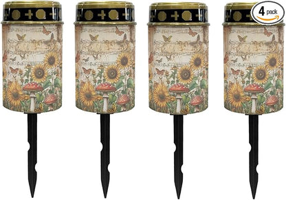 Vintage Sunflower Outdoor Garden Lights LED Solar Lantern Waterproof Solar Powered Fairy Lights for Outside,Flameless Warm White Pathway Lights,Wall Light Auto On & Off